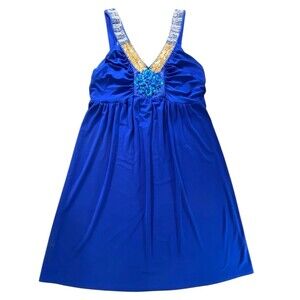 Cato Blue Beaded Sequin Dress Womens M A-Line Sleeveless Empire Waist V-Neck